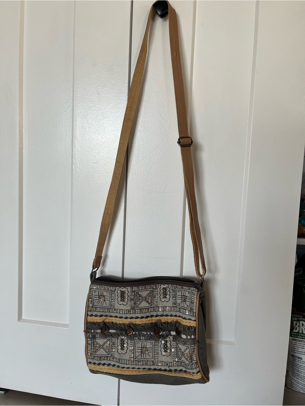 Canvas gray crossbody purse